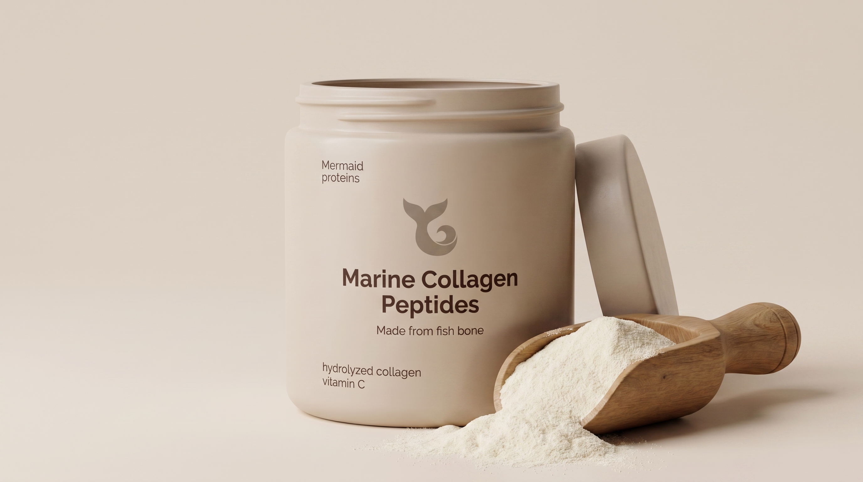 Jar with a scoop of collagen powder